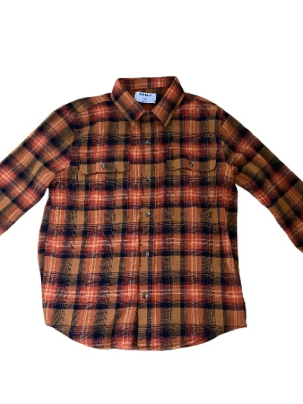 OLD NAVY Orange Black Plaid Button-Down Flannel Boys Shirt Size XL 14/16